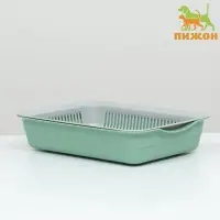 Лоток для кошек, 34.5&times;25.5&times;7.5 см, с сеткой, пластик, серый, оливковый