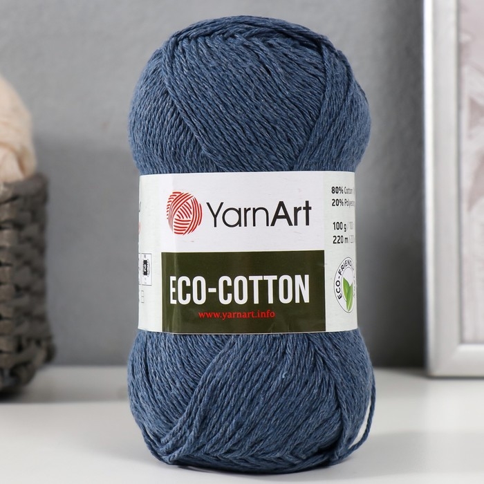 Пряжа для вязания спицами, крючком YarnArt, Eco Cotton, 80% хлопок, 20% полиэстер, 220 м/100 г, (773 джинс)