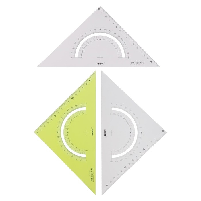 Набор треугольников 3 штуки, Calligrata, 45 градусов, катет 18 см, с транспортиром, прозрачный, МИКС Набор треугольников 3 штуки, Calligrata, 45 градусов, катет 18 см, с транспортиром, прозрачный, МИКС