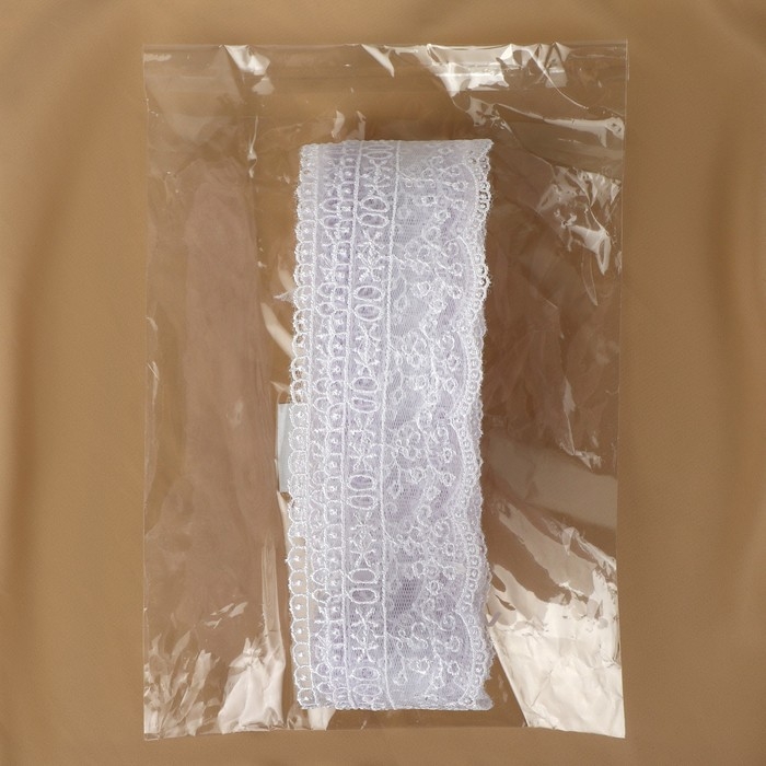 Кружево на сетке, 45 мм × 11 ± 1 м, цвет белый Кружево на сетке, 45 мм × 11 ± 1 м, цвет белый