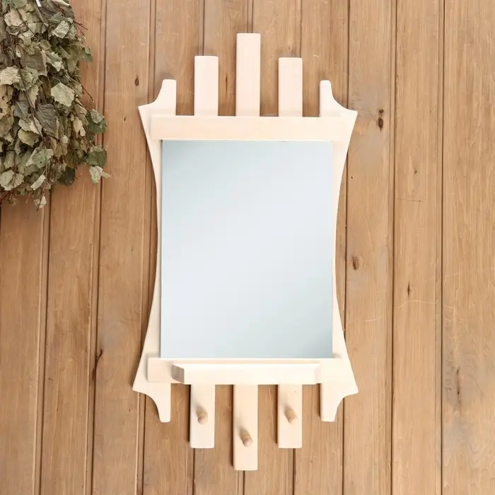 Зеркало для бани и сауны &laquo;Лесенка&raquo;, 75&times;40 см, с полкой, 3 крючка