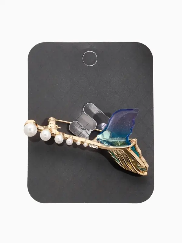 Брошь Брошь "Хвост Русалки" с жемчугом, цветная в золоте