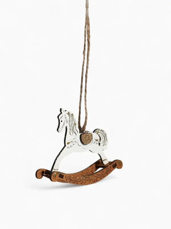 Ёлочное украшение Ёлочное украшение "Лошадка-качалка" 9х2,5х8 см, Белый-дуб