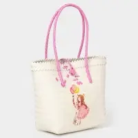 Сумка плетёная на застёжке &laquo;Девочка с букетом&raquo;, 40&times;10&times;55 см, пластик, бело-розовая