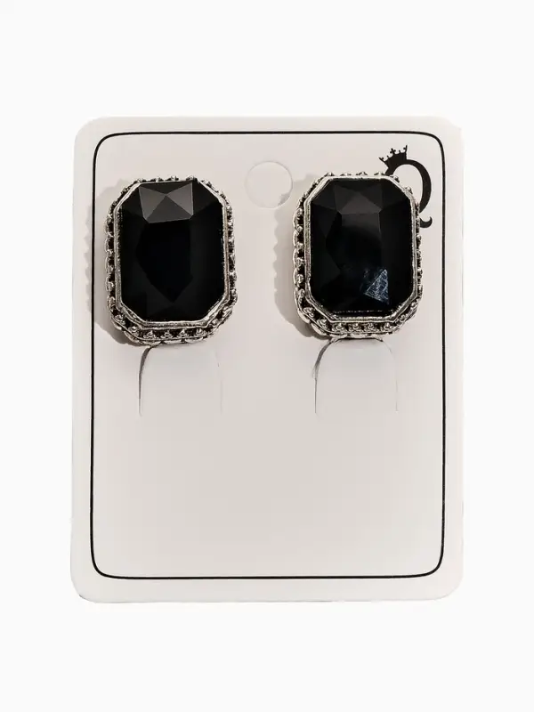 Клипсы Клипсы "Винтаж" прямоугольник грань, цвет чёрный в чернёном серебре