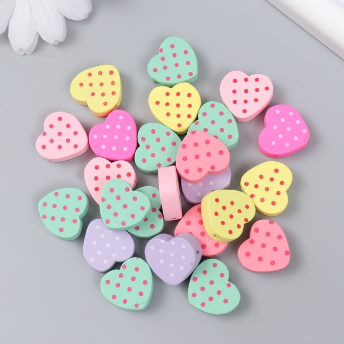 Бусины для творчества дерево Бусины для творчества дерево "Сердечки в горох" набор 20 гр 1,8х1,8 см