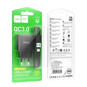 Сетевое зарядное устройство C140A HOCO с кабелем USB на Type-C 2.1A 18W черное