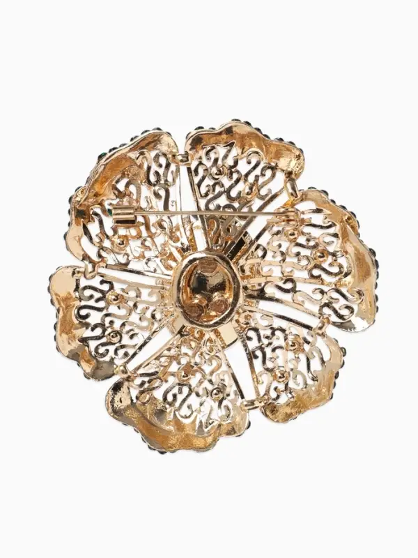 Брошь &laquo;Цветок&raquo; изумруд, стразы, цвет зелёный в золоте