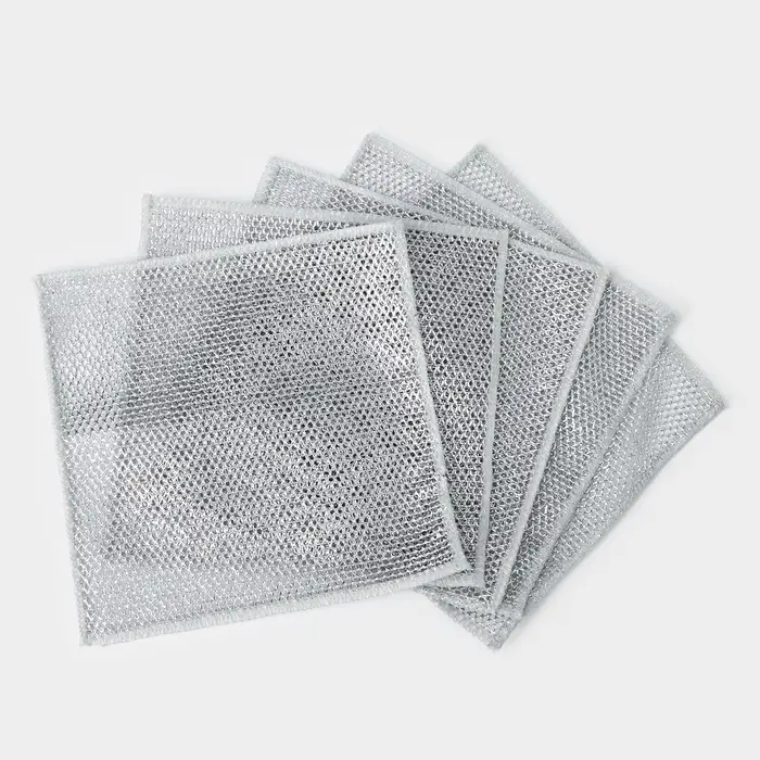 Сетка для мытья посуды узелковая, металлическая, однослойная, 5 шт., 19&times;19 см