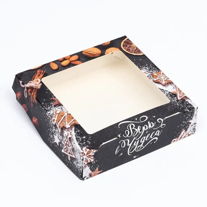 Коробка подарочная новогодняя складная с окном «Верь в чудеса» 15×15×4 см Коробка подарочная новогодняя складная с окном «Верь в чудеса» 15×15×4 см