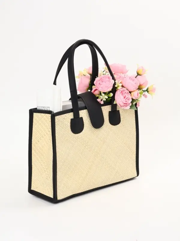 Сумка плетёная на застёжке из пандана, 35&times;12&times;40 см, бежево-чёрная