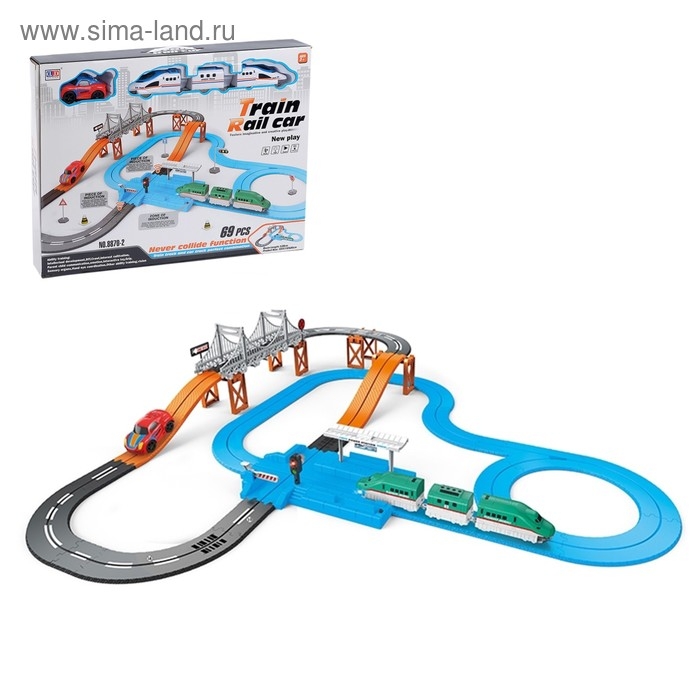 Железная дорога-автотрек &laquo;Большое путешествие&raquo;, с машинкой и поездом, перекресток, светофор