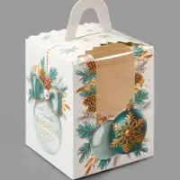 Складная коробка под один капкейк &laquo;Новый год: Снежные шары&raquo;, 9&times;9&times;11 см