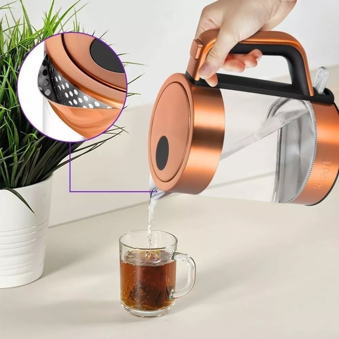 Чайник электрический Kitfort КТ-6656, стекло, 1.5 л, 2200 Вт, цвет медь Чайник электрический Kitfort КТ-6656, стекло, 1.5 л, 2200 Вт, цвет медь