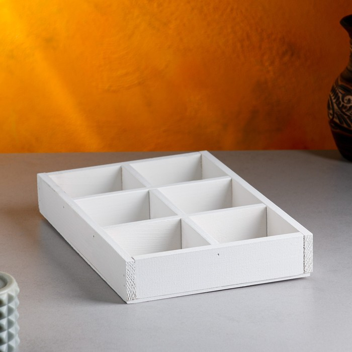 Кашпо деревянное 28×19×5 см  Кашпо деревянное 28×19×5 см "Six, 6 ячеек", белый Дарим Красиво