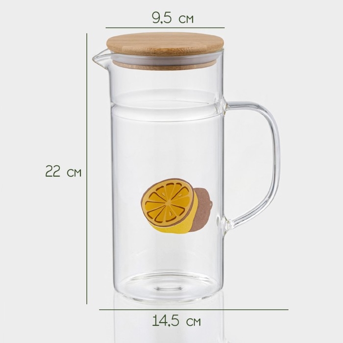 Кувшин для воды стеклянный мерный из стекла с бамбуковой крышкой BellaTenero «Эко. Фрукты», 1,2 л, 14,5×9,5×22 см Кувшин для воды стеклянный мерный из стекла с бамбуковой крышкой BellaTenero «Эко. Фрукты», 1,2 л, 14,5×9,5×22 см