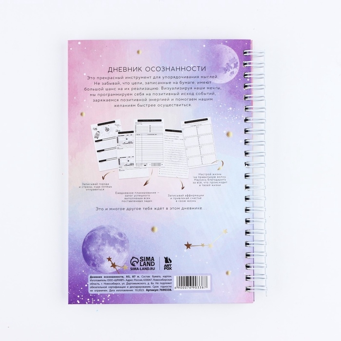 Дневник осознанности «Вселенная внутри тебя» в тв. обл. с тиснением А5, 86 л Дневник осознанности «Вселенная внутри тебя» в тв. обл. с тиснением А5, 86 л