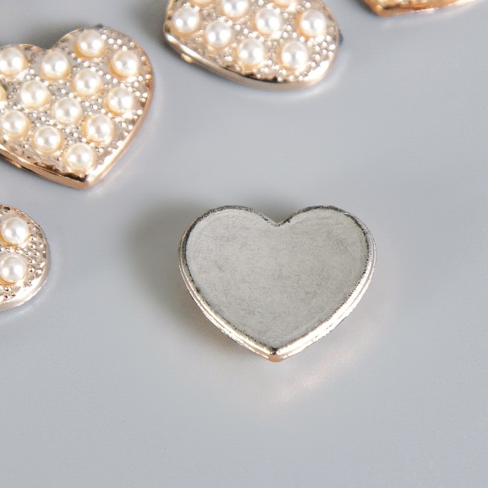 Декор для творчества пластик Декор для творчества пластик "Золотое сердце в жемчужинках" набор 15 шт 1,7х1,5 см