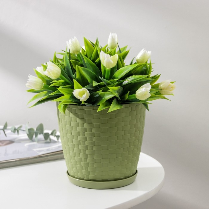 Горшок для цветов с поддоном «Ротанг», 1,2 л, цвет оливковый Горшок для цветов с поддоном «Ротанг», 1,2 л, цвет оливковый