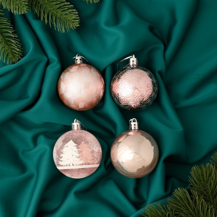 Набор шаров пластик d-5,5 см, 4 шт Набор шаров пластик d-5,5 см, 4 шт "Зимняя сказка" завитки, розовый