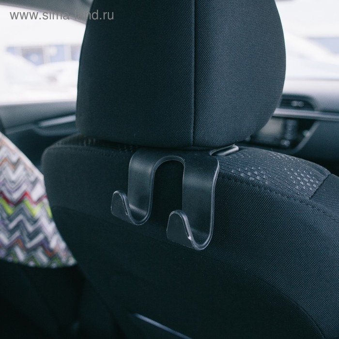 Вешалка-крючок на подголовник, два крючка, чёрный Вешалка-крючок на подголовник, два крючка, чёрный
