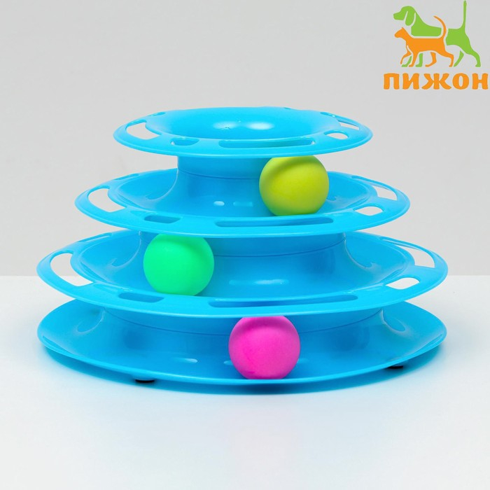 Игровой комплекс  Игровой комплекс "Пижон" для кошек с 3 шариками, 24,5 х 24,5 х 13 см, голубой