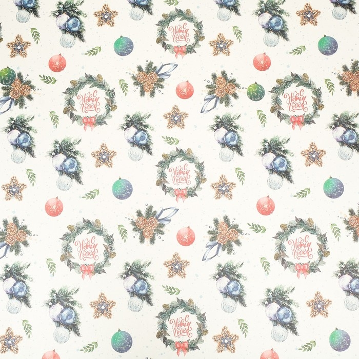 Новый год. Бумага упаковочная крафт  Новый год. Бумага упаковочная крафт "Венки",1 лист , 70 х 100 см