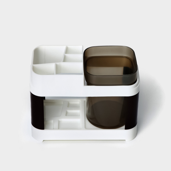 Подставка для зубных щёток и пасты со стаканом, 15×7×12 см, цвет коричневый Подставка для зубных щёток и пасты со стаканом, 15×7×12 см, цвет коричневый