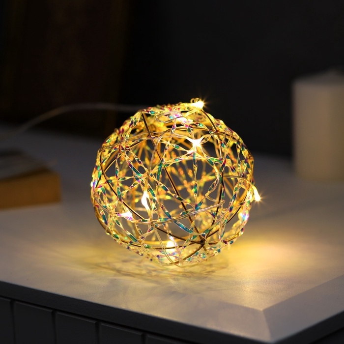Подвеска световая Подвеска световая "Шар плетеный", 10 см, 10 LED, батарейки ААx2 (не в комплекте), свечение тёплое белое