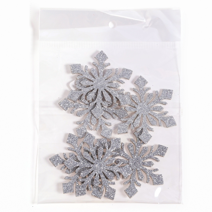Новый год! Декор «Снежинки» на клеевой основе, набор 6 шт., цвет серебро Новый год! Декор «Снежинки» на клеевой основе, набор 6 шт., цвет серебро