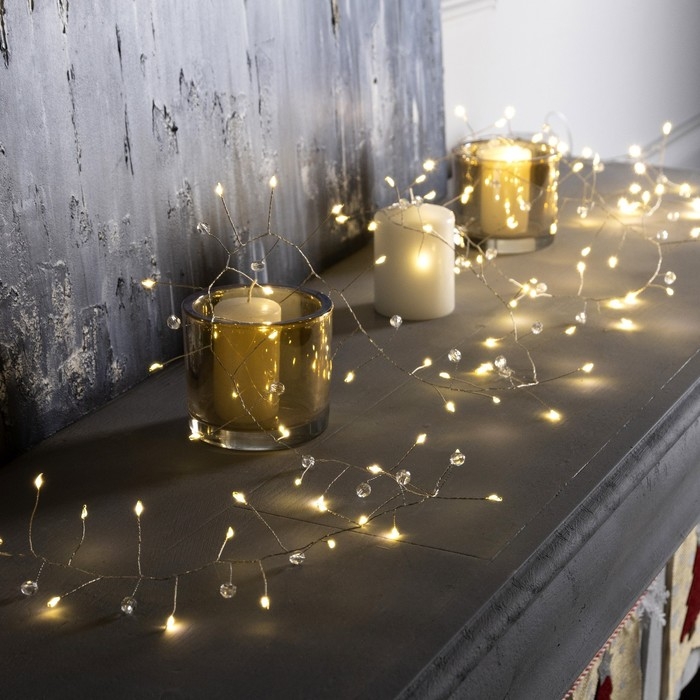 Гирлянда «Мишура» 2 м роса с насадками «Бусины», IP20, серебристая нить, 100 LED, батарейки ААх3 (нет в комплекте), свечение тёплое белое Гирлянда «Мишура» 2 м роса с насадками «Бусины», IP20, серебристая нить, 100 LED, батарейки ААх3 (нет в комплекте), свечение тёплое белое