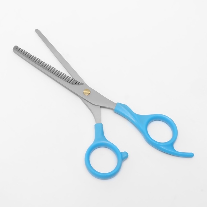 Ножницы филировочные с упором, лезвие — 6,5 см, цвет голубой/серебристый Ножницы филировочные с упором, лезвие — 6,5 см, цвет голубой/серебристый