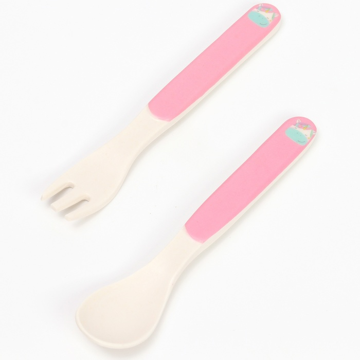 Набор бамбуковой посуды «Единорожка», тарелка, миска, стакан, приборы, 5 предметов Набор бамбуковой посуды «Единорожка», тарелка, миска, стакан, приборы, 5 предметов