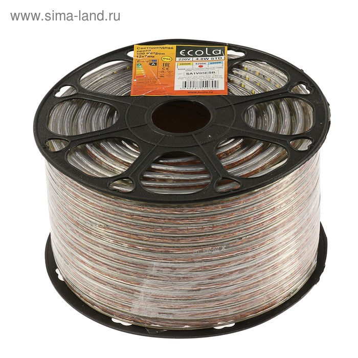 Светодиодная лента Ecola 12 × 7 мм, 100 м, IP68, SMD2835, 60 LED/м, 4.8 Вт/м, 220 В, 4200К Светодиодная лента Ecola 12 × 7 мм, 100 м, IP68, SMD2835, 60 LED/м, 4.8 Вт/м, 220 В, 4200К