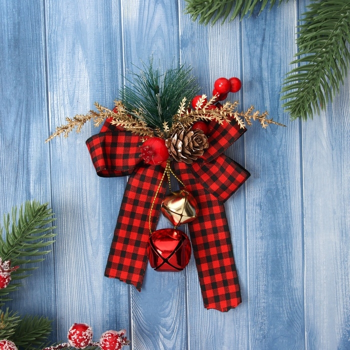 Украшение ёлочное Украшение ёлочное "Новогодний стиль" бант клетка, 12х9 см, красный