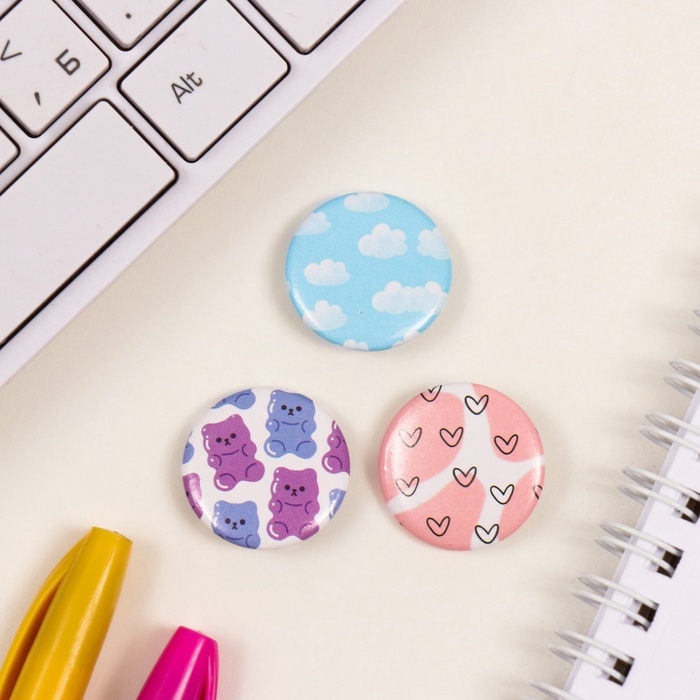 Значки закатные набор 3 шт d=25 мм Значки закатные набор 3 шт d=25 мм "Мимимишность" 7х7 см