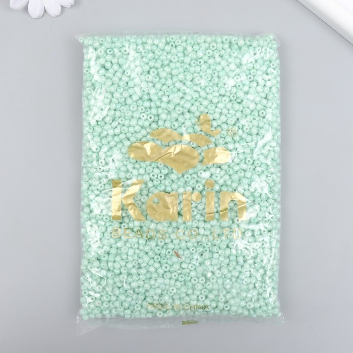 Бисер стекло 6/0  Бисер стекло 6/0 "Светло-зелёный" макарун, глянец 450 гр
