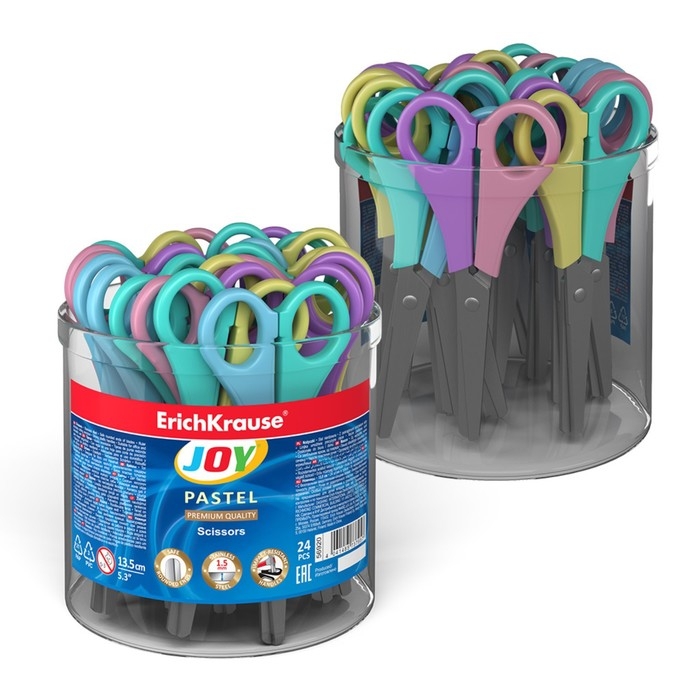 Ножницы детские ErichKrause Joy Pastel, 13.5 см, с закруглёнными концами лезвий, ударопрочный пластик, в тубусе, МИКС Ножницы детские ErichKrause Joy Pastel, 13.5 см, с закруглёнными концами лезвий, ударопрочный пластик, в тубусе, МИКС