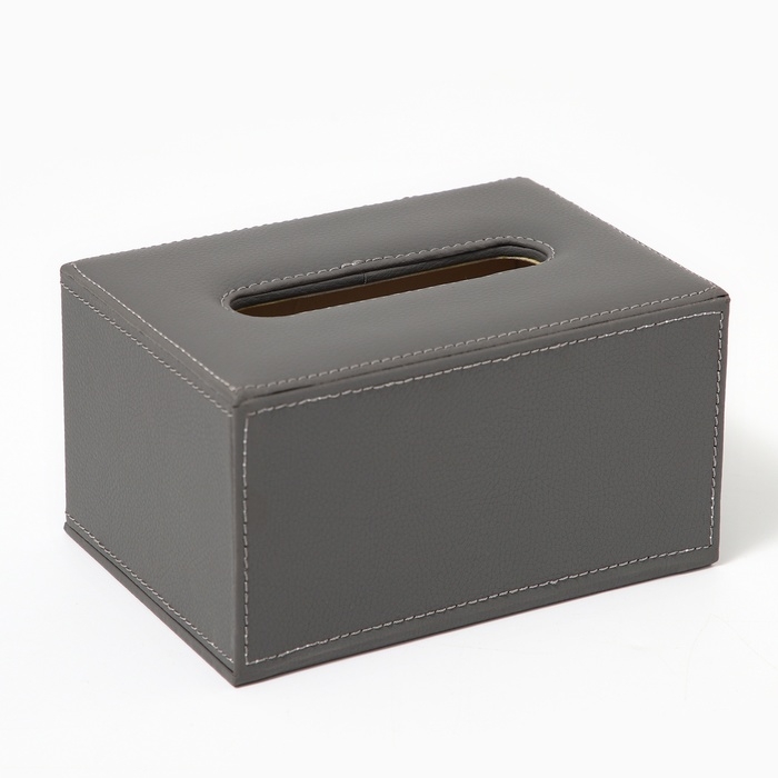 Шкатулка - диспенсер из искусственной кожи, цвет серый 10 х 18 х 10 см (салфетница)