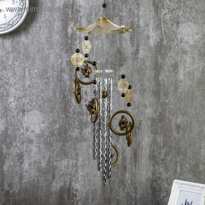 Музыка ветра пластик Музыка ветра пластик "Слон в круге" 4 трубки 7 фигурок 70 см