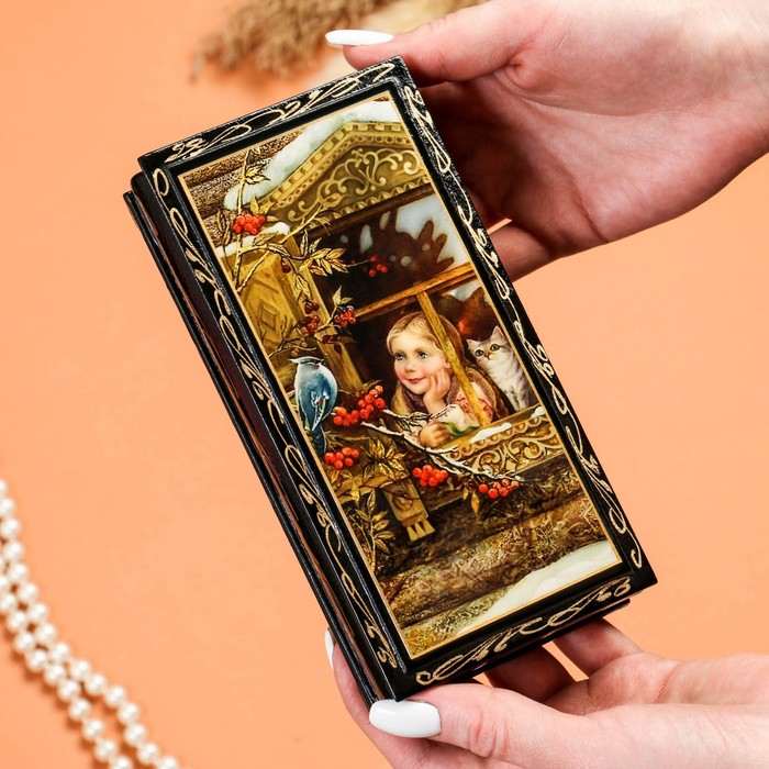 Шкатулка - купюрница «Девочка у окна», 8,5×17 см, лаковая миниатюра Шкатулка - купюрница «Девочка у окна», 8,5×17 см, лаковая миниатюра