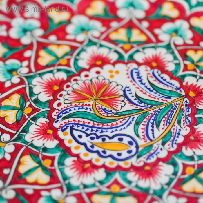 Ляган Риштанская Керамика "Узоры", 33 см, квадратный, красный