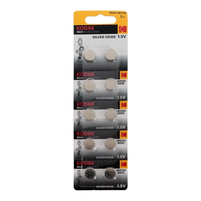 Батарейка алкалиновая Kodak MAX Silver Oxid Button Cell, SG10 (389, SR1130, SR54), 10 шт Батарейка алкалиновая Kodak MAX Silver Oxid Button Cell, SG10 (389, SR1130, SR54), 10 шт