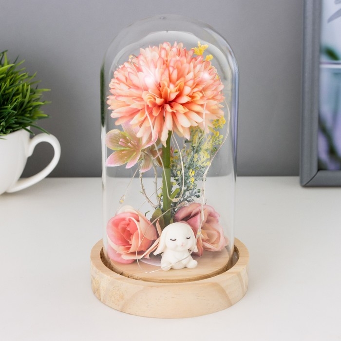 Ночник-колба Ночник-колба "Пион малый" LED от батареек 3хLR1130 розово-бежевый 9,5х9,5х16,5 см RISALUX 736365