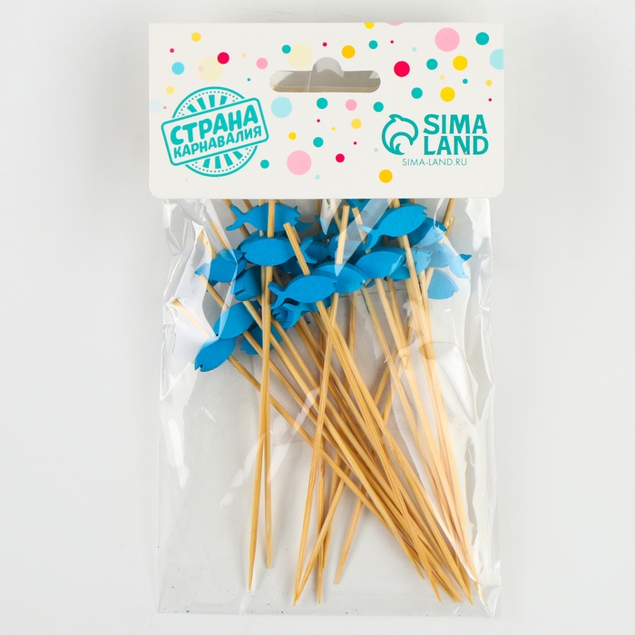 Шпажки для канапе «Рыбки» набор 24 шт., цвет синий Шпажки для канапе «Рыбки» набор 24 шт., цвет синий