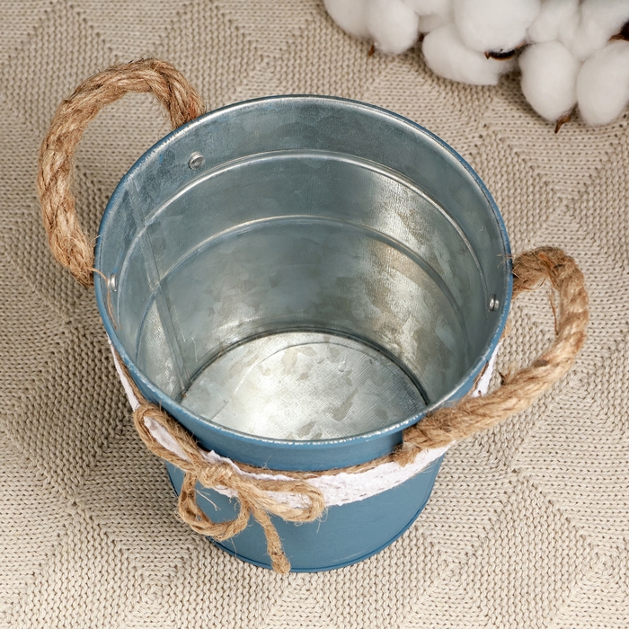 Кашпо  Кашпо "Ведерко Линдберг" синее с ручками, 13х13х12см