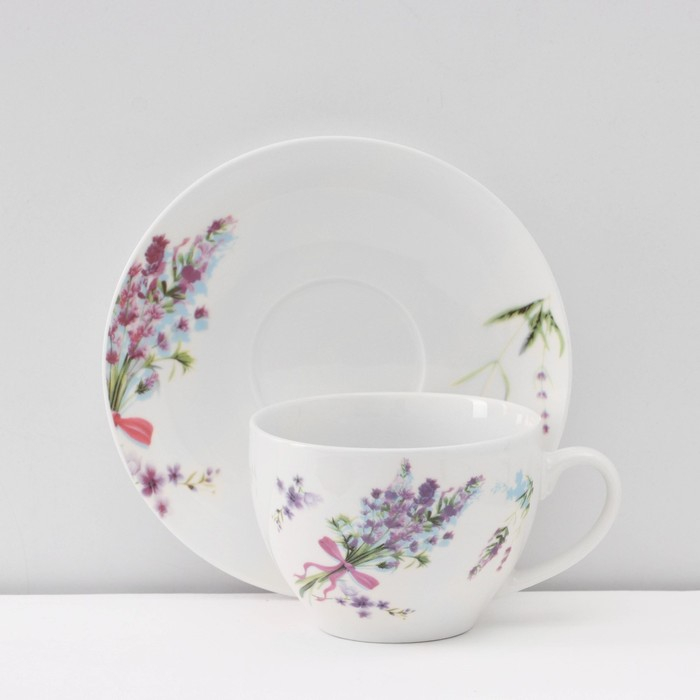 Сервиз фарфоровый чайный Доляна «Лаванда», 12 предметов: 6 чашек 250 мл, 6 блюдец d=15 см, цвет белый Сервиз фарфоровый чайный Доляна «Лаванда», 12 предметов: 6 чашек 250 мл, 6 блюдец d=15 см, цвет белый