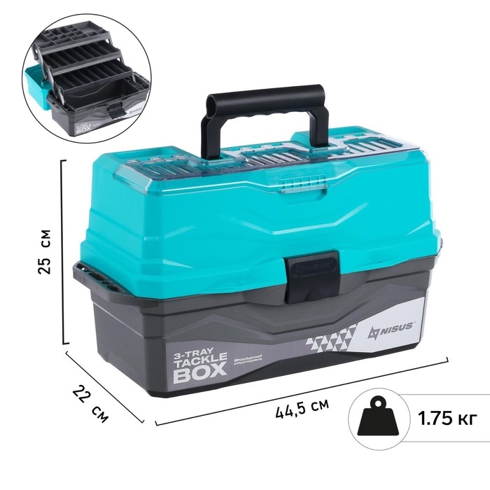 Ящик рыболовный Tackle Box трёхполочный NISUS, бирюзовый Ящик рыболовный Tackle Box трёхполочный NISUS, бирюзовый