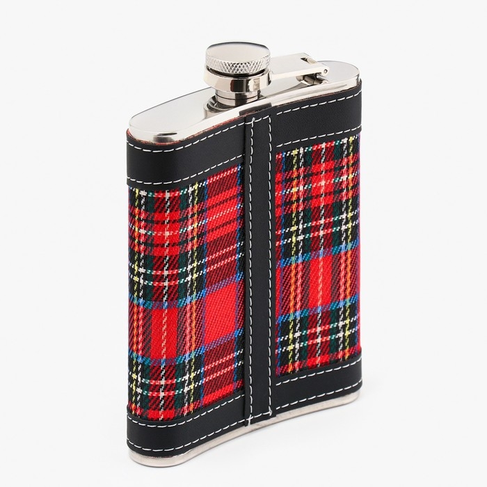 Фляжка для алкоголя Фляжка для алкоголя "Клетка", нержавеющая сталь, подарочная, армейская, 240 мл, 8 oz