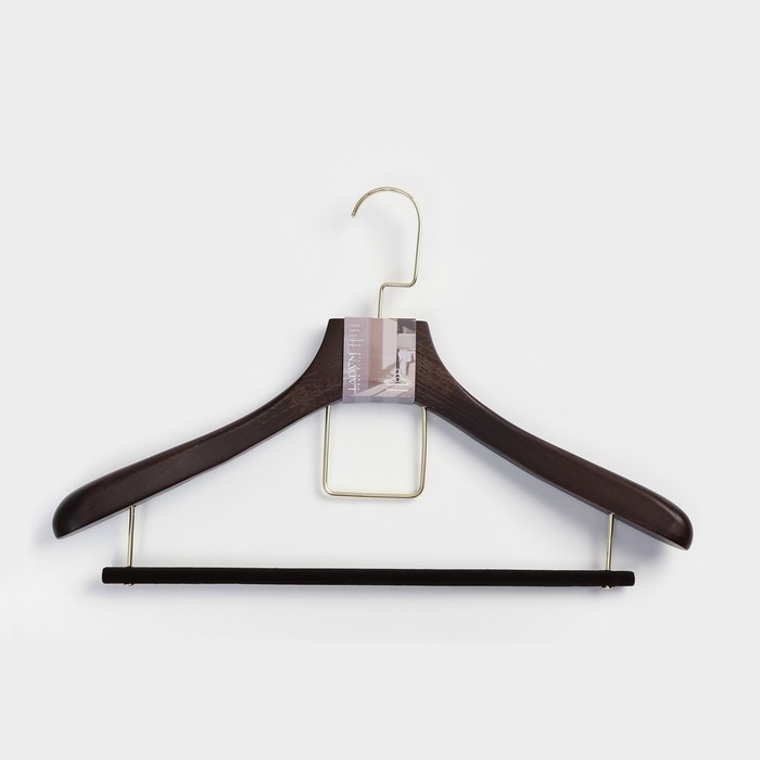 Плечики - вешалка для костюмов LaDо́m Brown Gold, 42,5×4×19 см, перекладина вельвет, широкие плечики, дерево бук Плечики - вешалка для костюмов LaDо́m Brown Gold, 42,5×4×19 см, перекладина вельвет, широкие плечики, дерево бук